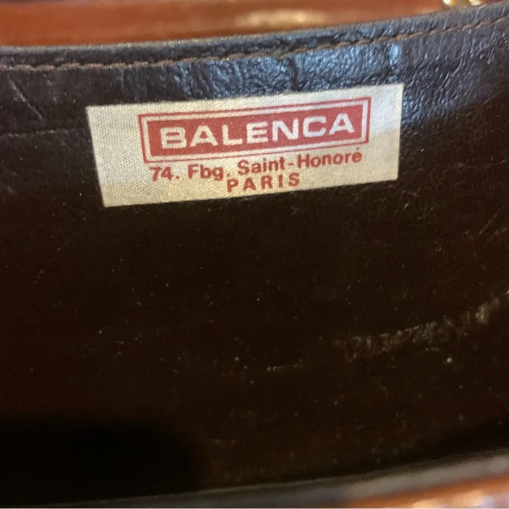 VINTAGE BALENCA BROWN LEATHER FRAMED FRONT FLAP SHOULDER BAG OR CLUTCH